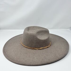 Treasure & Bond Taupe Wide Brim Fedora with Braided Band
